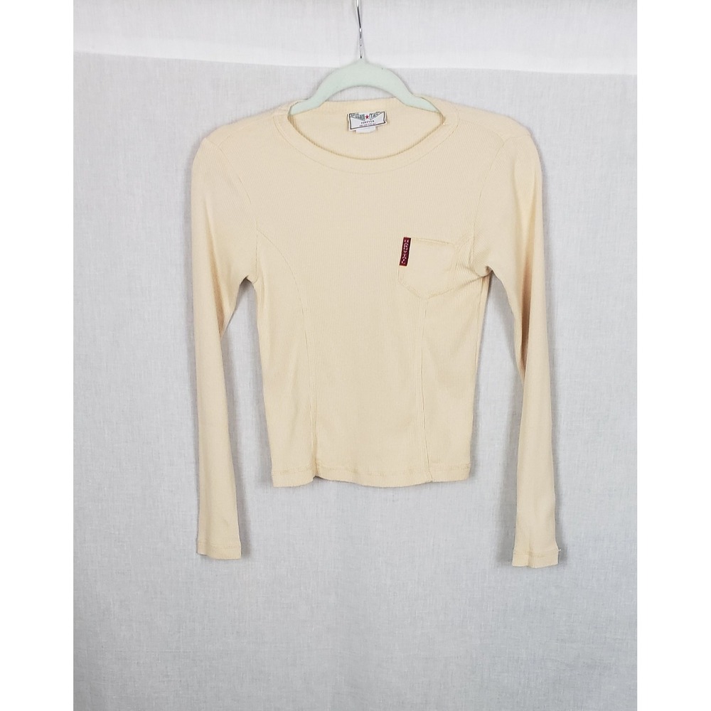 Hard Tail Forever Ribbed Long Sleeve Pocket Top Pale Yellow OS Casual Y2K USA